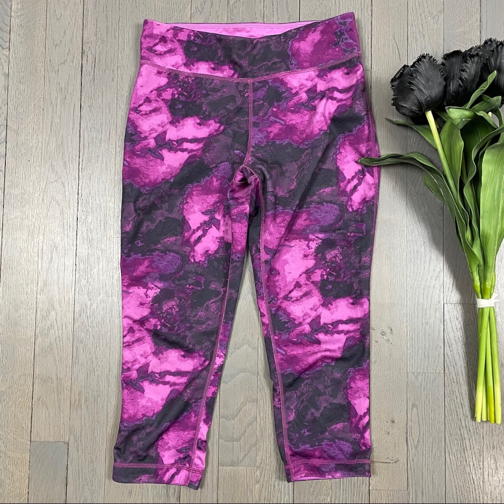 Purple Pink Printed Reversible Yoga Cropped Pants